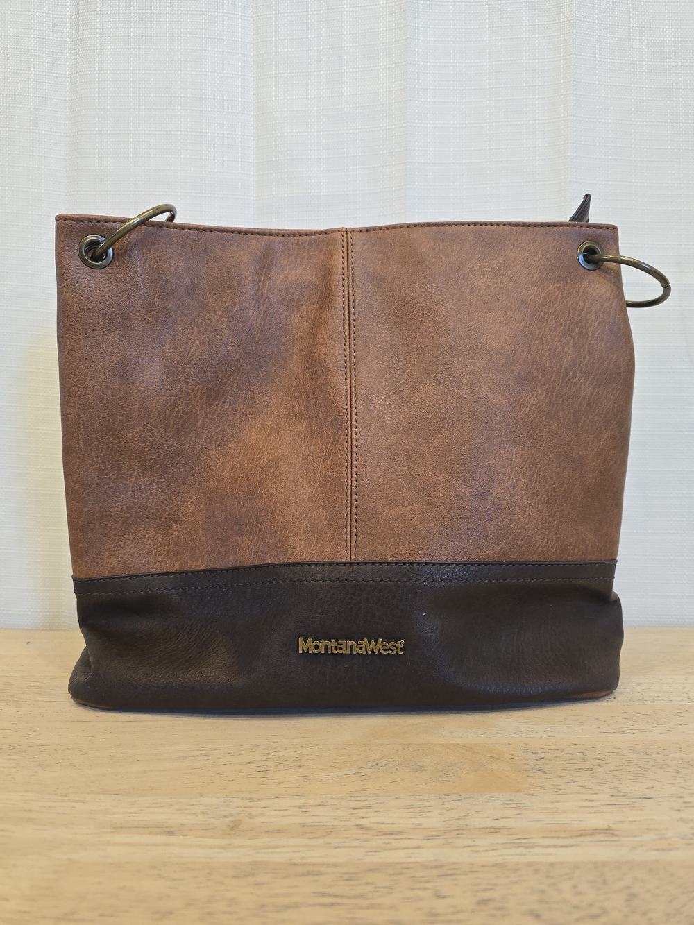 Montana West Two-Tone Brown Vegan Leather Hobo Shoulder Bag Purse Large